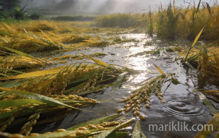 Padi Roboh Diterpa Angin dan Hujan